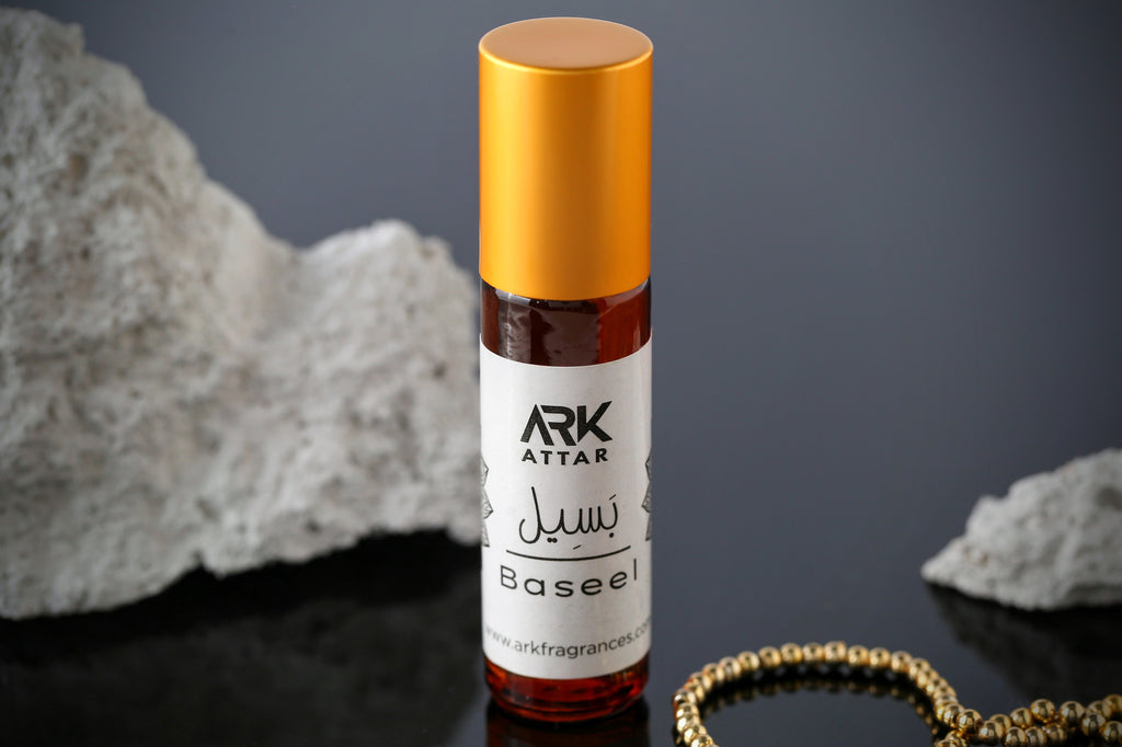 Baseel Attar by ARK Fragrances 6ml roll-on with beautiful mandala art packaging. A premium alcohol-free scent featuring spicy and floral top notes, a rosy and musky heart, and a deep woody base of Agarwood Oud. This powdery essence fragrance is a top choice for luxury gifting. Fast nationwide delivery in Karachi, Lahore, Islamabad, Rawalpindi, Gujranwala, and throughout Pakistan.
