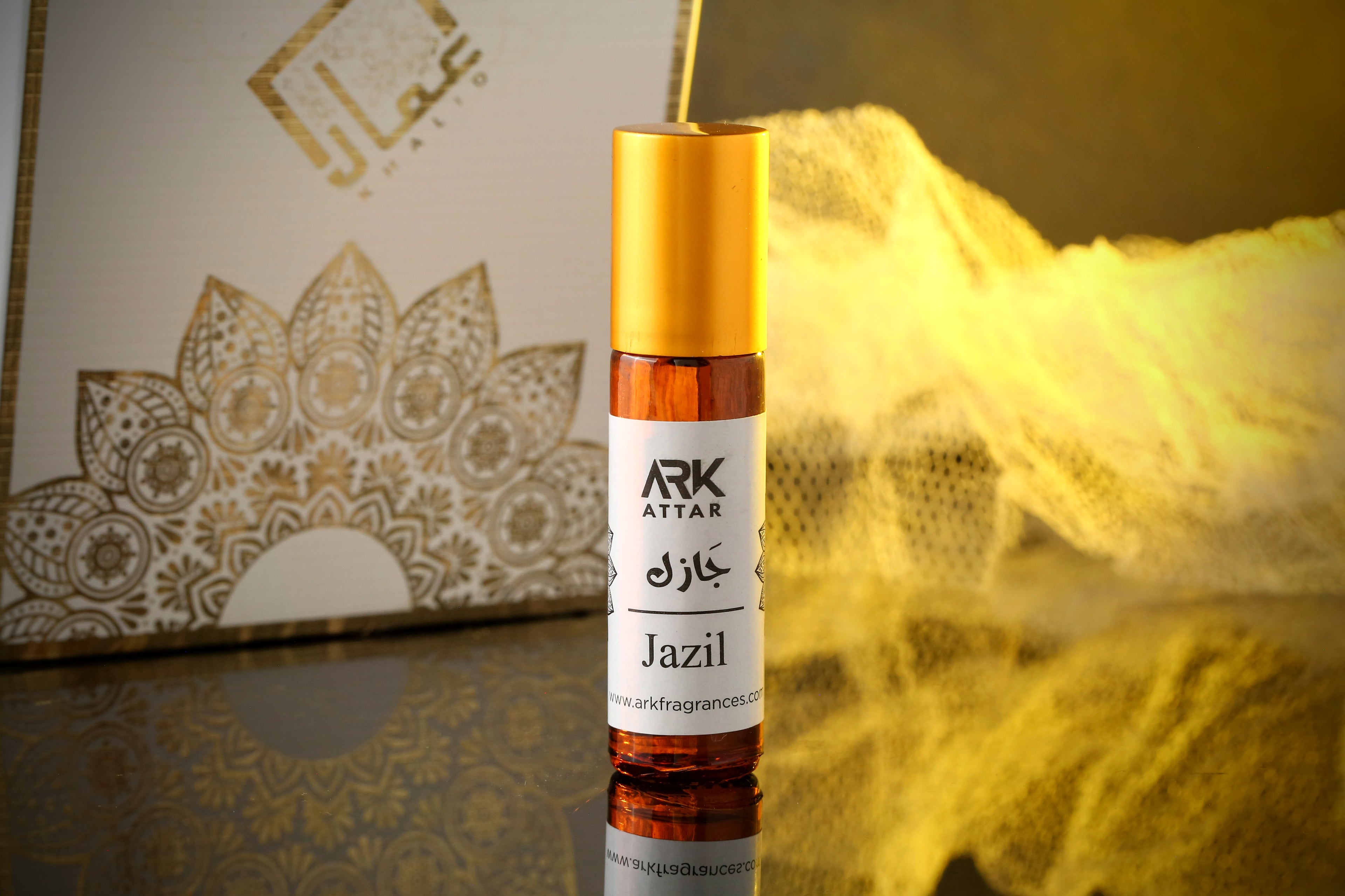 Jazil Attar by ARK Fragrances 6ml premium concentrated perfume oil with luxury gift box. An opulent fusion of Agarwood Oud Rose Amber and Patchouli notes perfect for winter season. We offer this best selling attar in Karachi, original scent in Lahore, luxury fragrance in Islamabad, and fast delivery in Rawalpindi Multan Peshawar Gujranwala Hyderabad Quetta and all over Pakistan