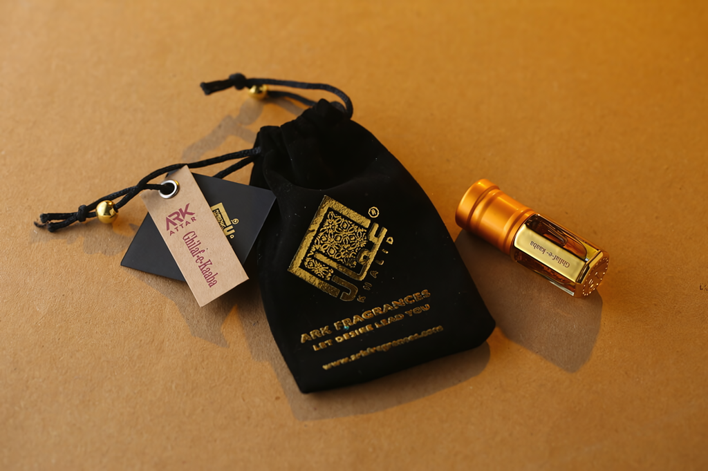 Premium packaging of Ghilaf-e-Kaaba Attar, designed as a respectful and luxurious Islamic gift.
