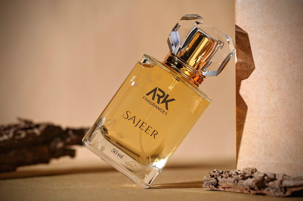 Sajeer 50ml signature collection by ARK Fragrances, a powerful and sophisticated unisex Eau De Parfum designed for authority, featuring deep woody accords and intense longevity for formal gatherings and office wear.